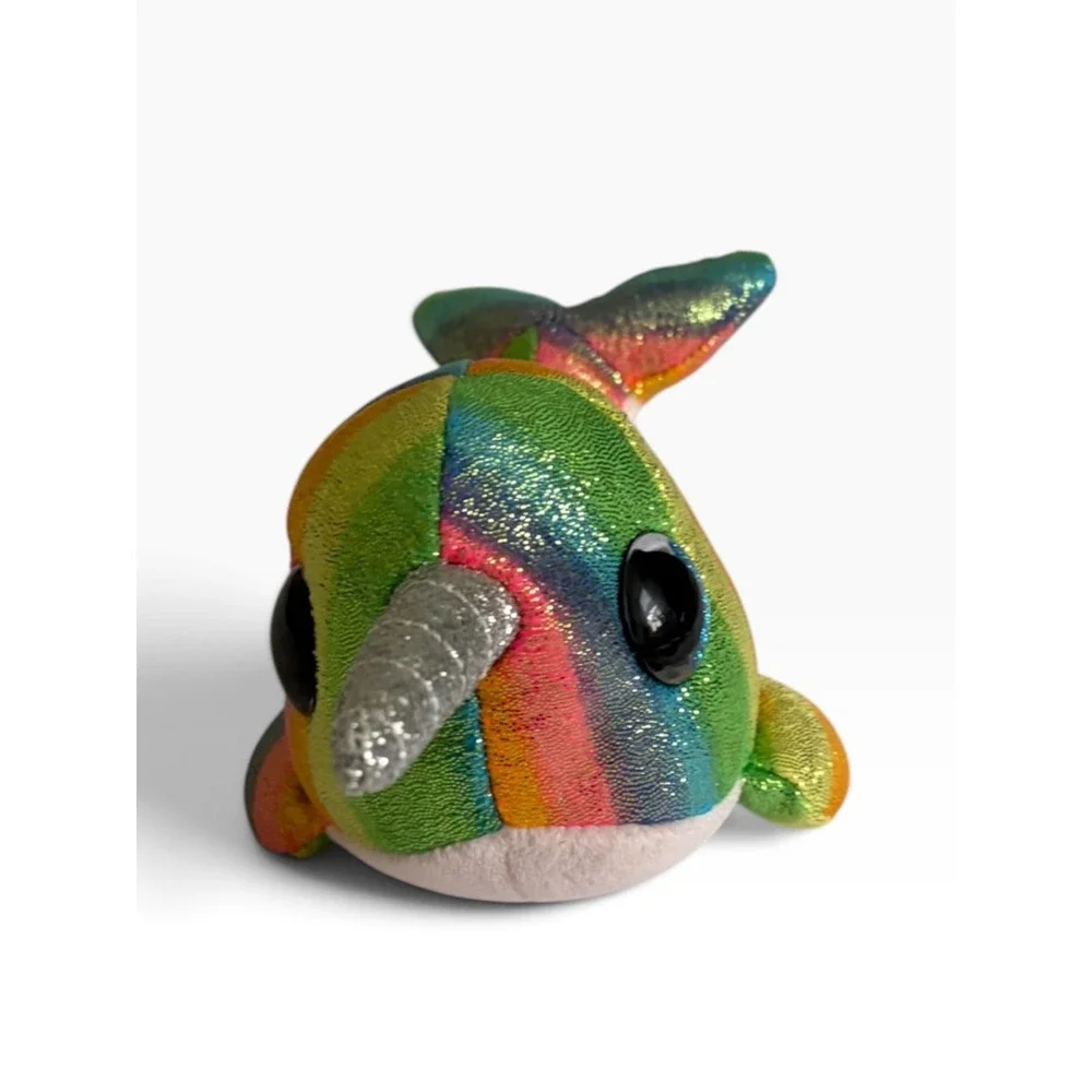 Ty Beanie Boos Nori Narwhal Rainbow Glitter Plush 9